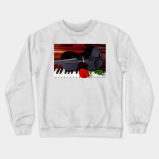 Red Rose And Black Violin Crewneck Sweatshirt